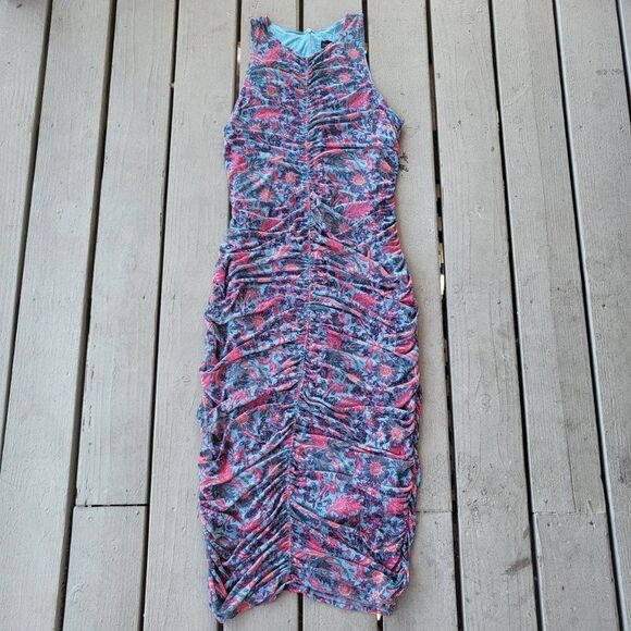 House of Harlow 1960 Dresses & Skirts - House of Harlow 1960 Bodycon Midi Dress Sleeveless Floral Pattern Ruched Pink XL